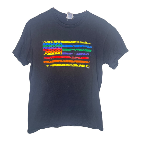TCombo Rainbow Neon Black Crewneck American Flag Graphic T Shirt Size Medium - Picture 3 of 3